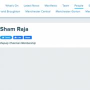 Sham Raja is still listed in the 'deputy chairman membership' on the Manchester Conservatives' website