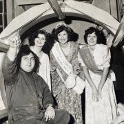 Radcliffe carnival queen Sheila Howarth and her princesses Mary Jo Smith (left) and Carol Miller with Norman Schofield in January 1976