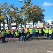 GMB Union members at a rally in Radcliffe on Thursday, October 13