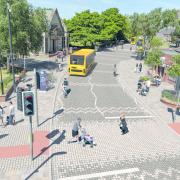 A view of how Heywood town centre could look with a rapid transit bus service and pedestrianised areas. Credit: Rochdale Development Agency
