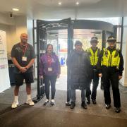 Police attend a knife crime awareness day at Bury College on Thursday