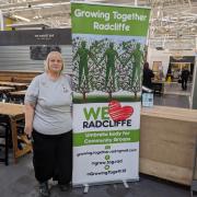 Tina Harrison MBE at Radcliffe Market representing Growing Together Radcliffe