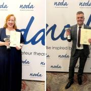 Rebecca Foster, left, and Andy Milthorpe, right, hold their winners certificates at the NODA Awards