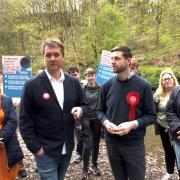 James Frith and MP Jim McMahon during a visit to a stretch of the River Irwell
