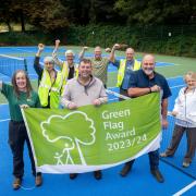 Front, from left; Kathryn Taylor, volunteer development officer, Cllr Alan Quinn and Mike Bent, parks and countryside manager with volunteers from Whitefield Wombles, Love Springwater Park and Friends of Burrs at At Hamilton Road Park