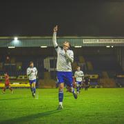 Benito Lowe celebrates his goal against Squires Gate Picture: Jake Shorrocks