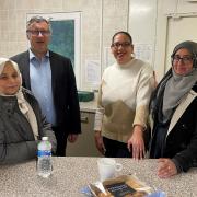 Pictured are Councillor Richard Gold and Cindy Willcock (centre right) with Lubana Azam (eft) and Shaheen Khan from the Inspiring Women group who use the centre