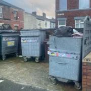 Overflowing bins on Fairy Street, Bury