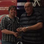 Bury Broncos chairman Ryan Lewis, left, receives the Steve Prescott Award at the North West Men's League dinner on behalf of the club (57460969)