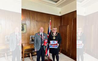 Councillor Sandra Walmsley, the Mayor of Bury pictured with Rod Lloyd, Poppy Appeal organiser in Bury
