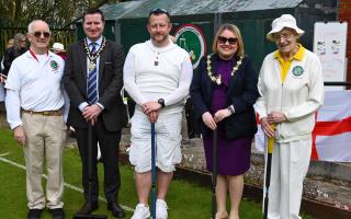 Bury mayor, Cllr Sandra Walmsley, second from right, and her consort James Bentley and club members