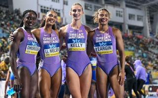 Hannah Kelly, second right, with her fellow Team GB stars Victoria Ohoruogo, Nicole Yeargin and Lina Nielson after achieving Olympics qualification in the Bahamas