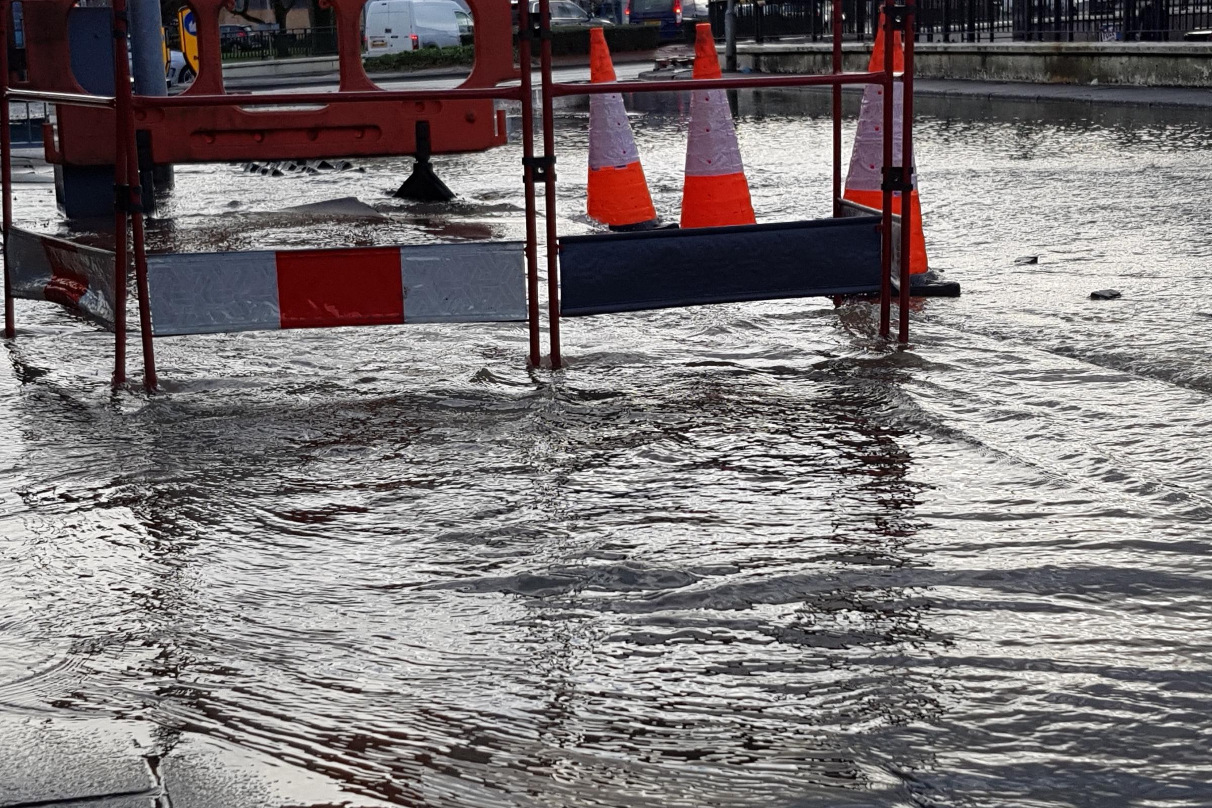 Water burst "like a lake" in town centre