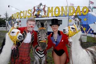 Controversy: Gareth Ellis, Bippo the clown, and Petra Jackson from Circus Mondao with some of the animals from the show